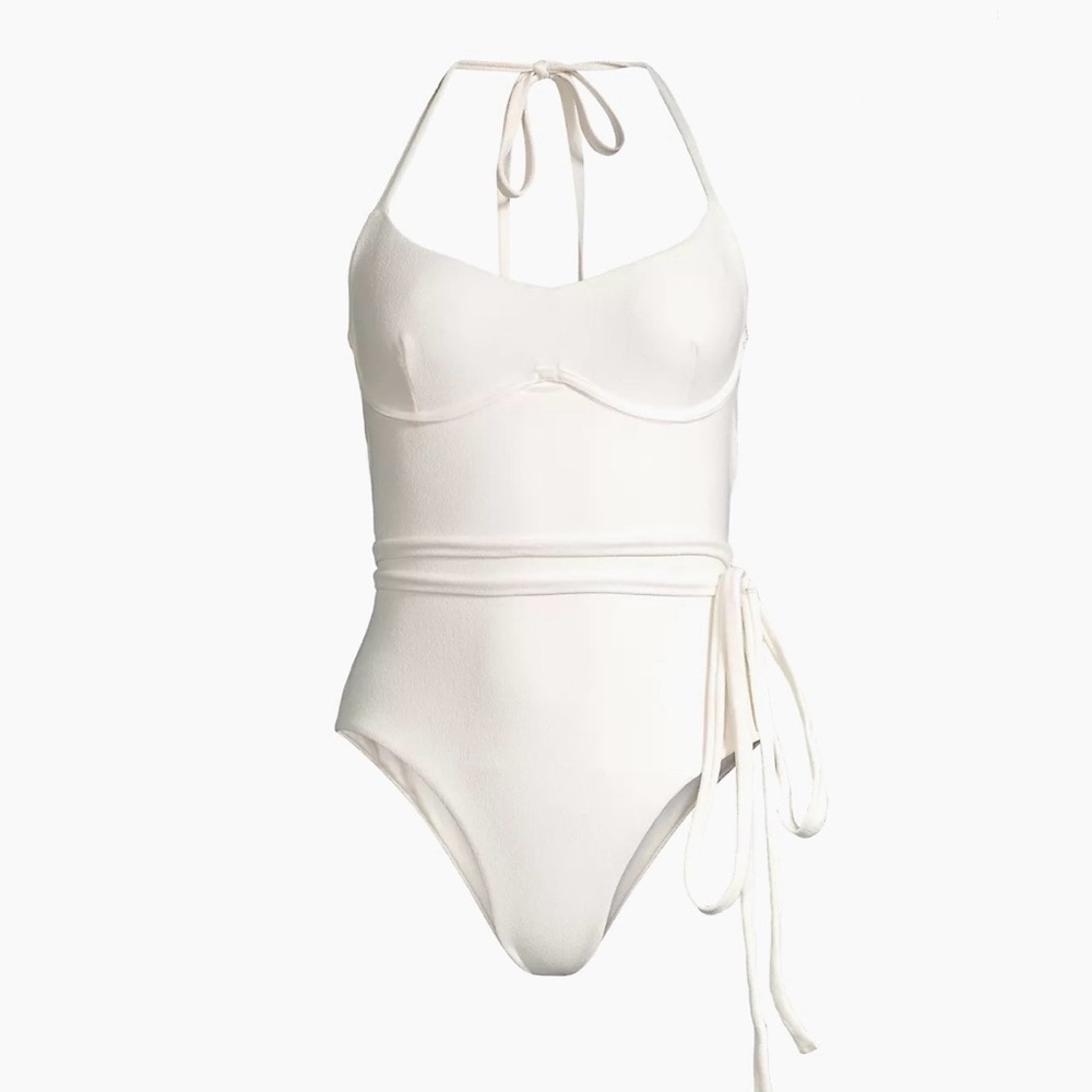 Revel Rey Cream Crepe Solana One Piece Bathing Suit, Medium